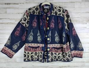 Vtg Flashback India Tapestry Knit Jacket Women's Medium Boho Jacquard Patchwork